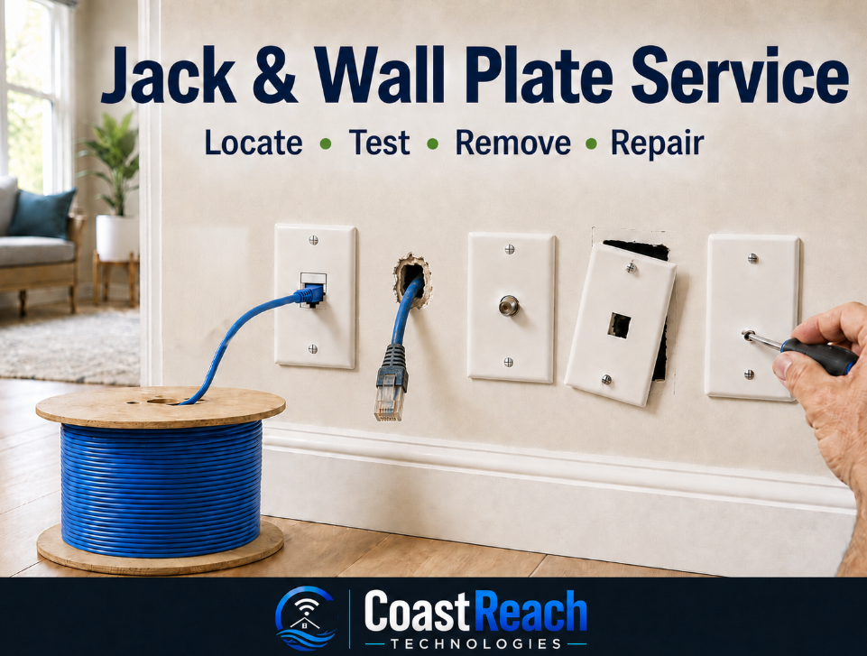 CoastReach Technologies Jack & Wall Plate Service — locate, test, remove, and repair network jacks and wall plates